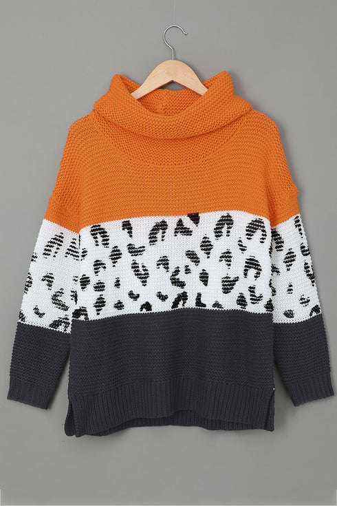 Turtleneck Splicing Chunky Knit Pullover Sweater